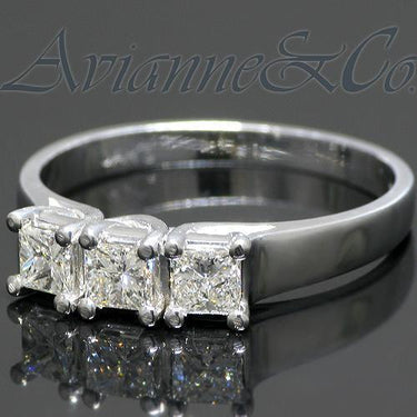 14K White Solid Gold Womens Three Stone Diamond Anniversary Ring 0.59 Ctw